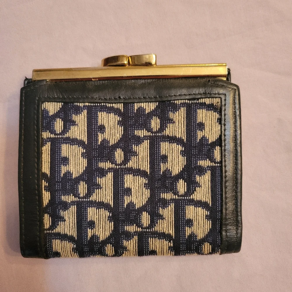 Vintage Dior Navy and Beige Logo Wallet in Great Condition